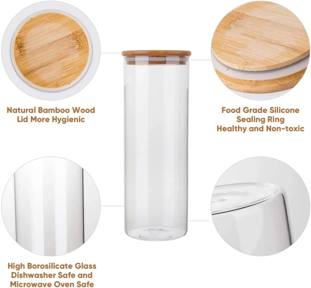 Small Capacity Food Storage Container with Bamboo Lid High Storage Jar Candle Candy Cookie Jar with Wooden Lid Glass Bottle