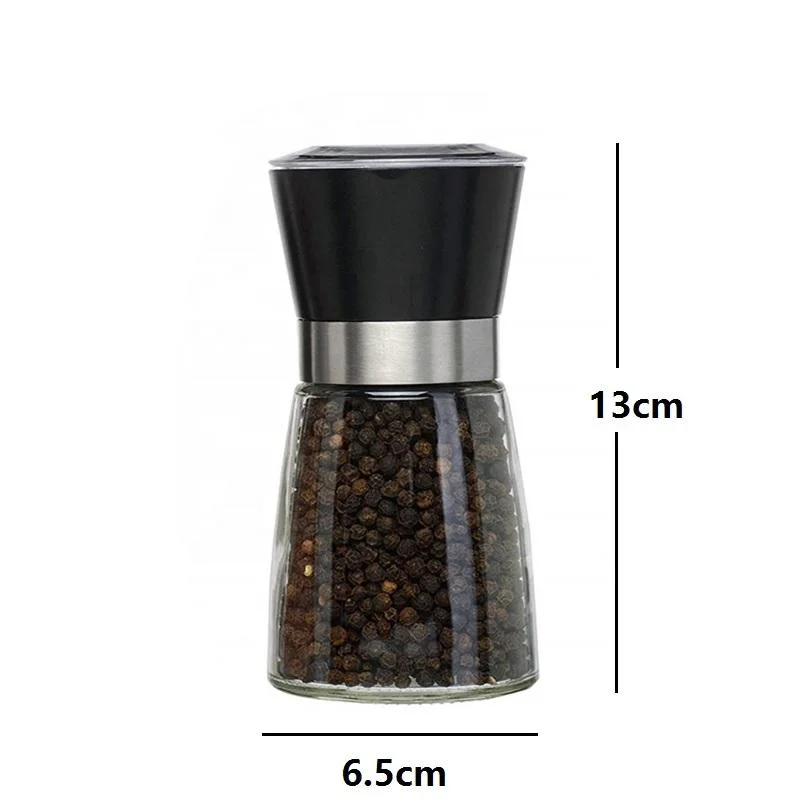 Qzq Wholesale Hot Sell Adjustable Manual Pepper Mill Glass Bottle Ceramic Core Stainless Steel Chili Salt and Pepper Grinder