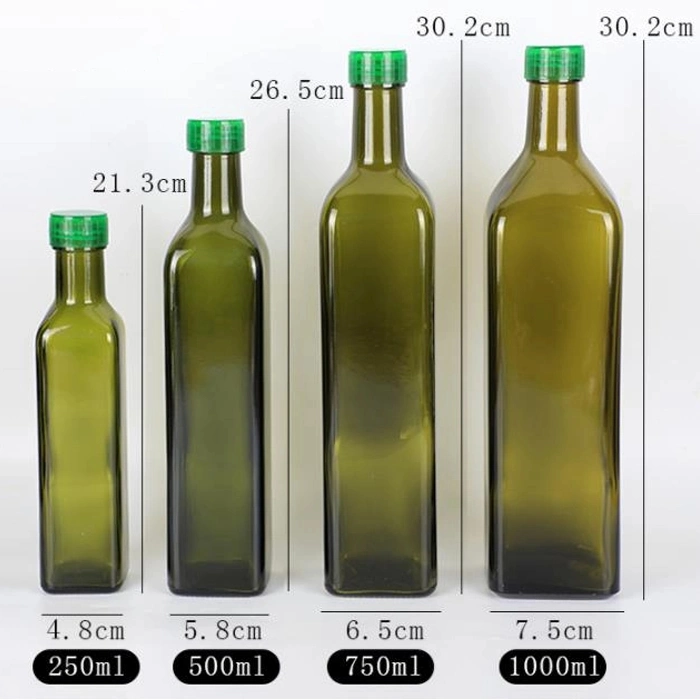 500ml Dark Green Square Olive Oil Bottle Dispenser with Stainless Steel Flip Glass Bottle