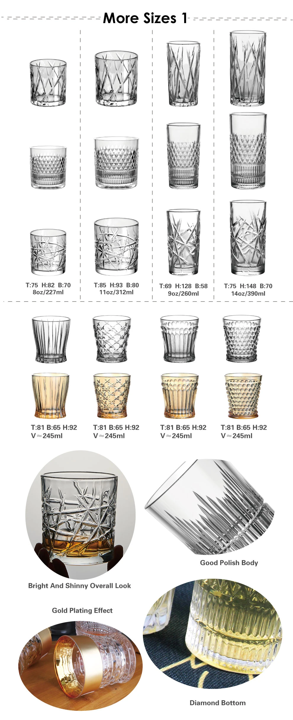 Factory High Quality Engraving Glass Tumbler 14oz Water Tea Juice Glass Cup