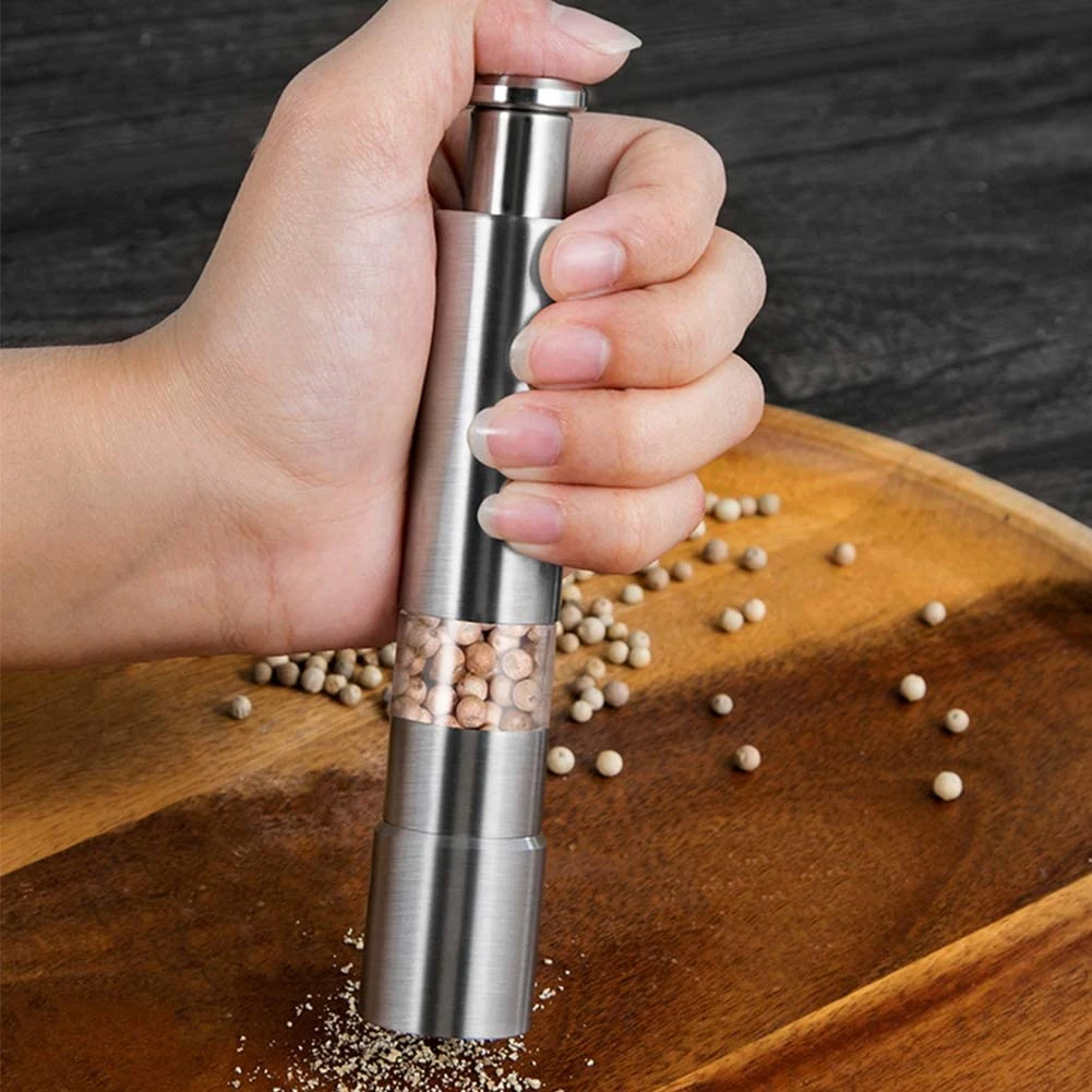 Stainless Steel Salt and Pepper Grinder, Grind Gourmet Manual Pump &amp; Grind, Modern Thumb Push Button Grinder Esg12014