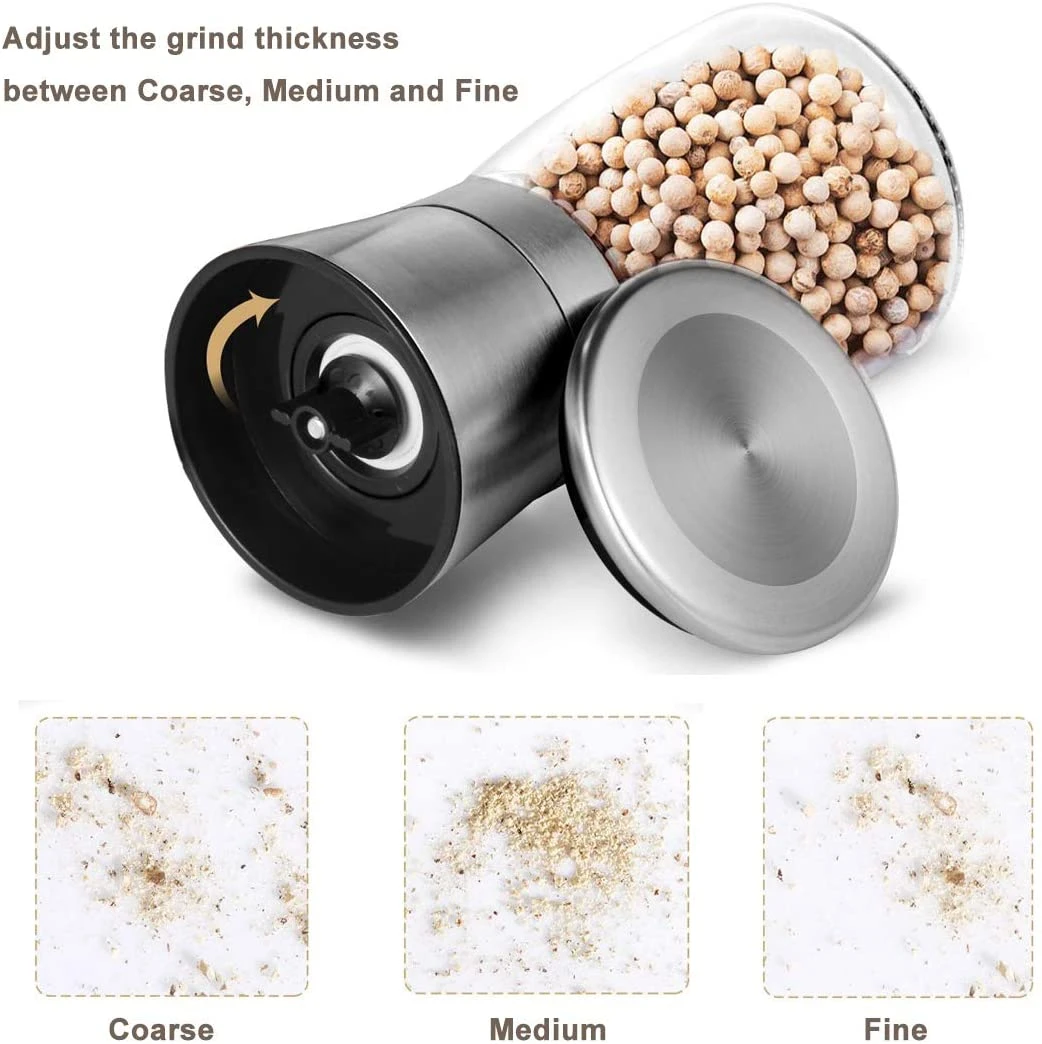 Wholesale 6 Oz Manual Salt or Pepper Glass Grinder Suitable for Professional Chefs Best Spice Mill with Stainless Steel Lid