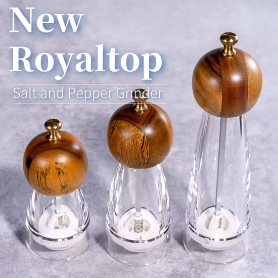 Amazon Refillable Plastic Acrylic Spice Mill Manual Adjustable Transparent Salt and Pepper Grinder Set with Wooden Cap