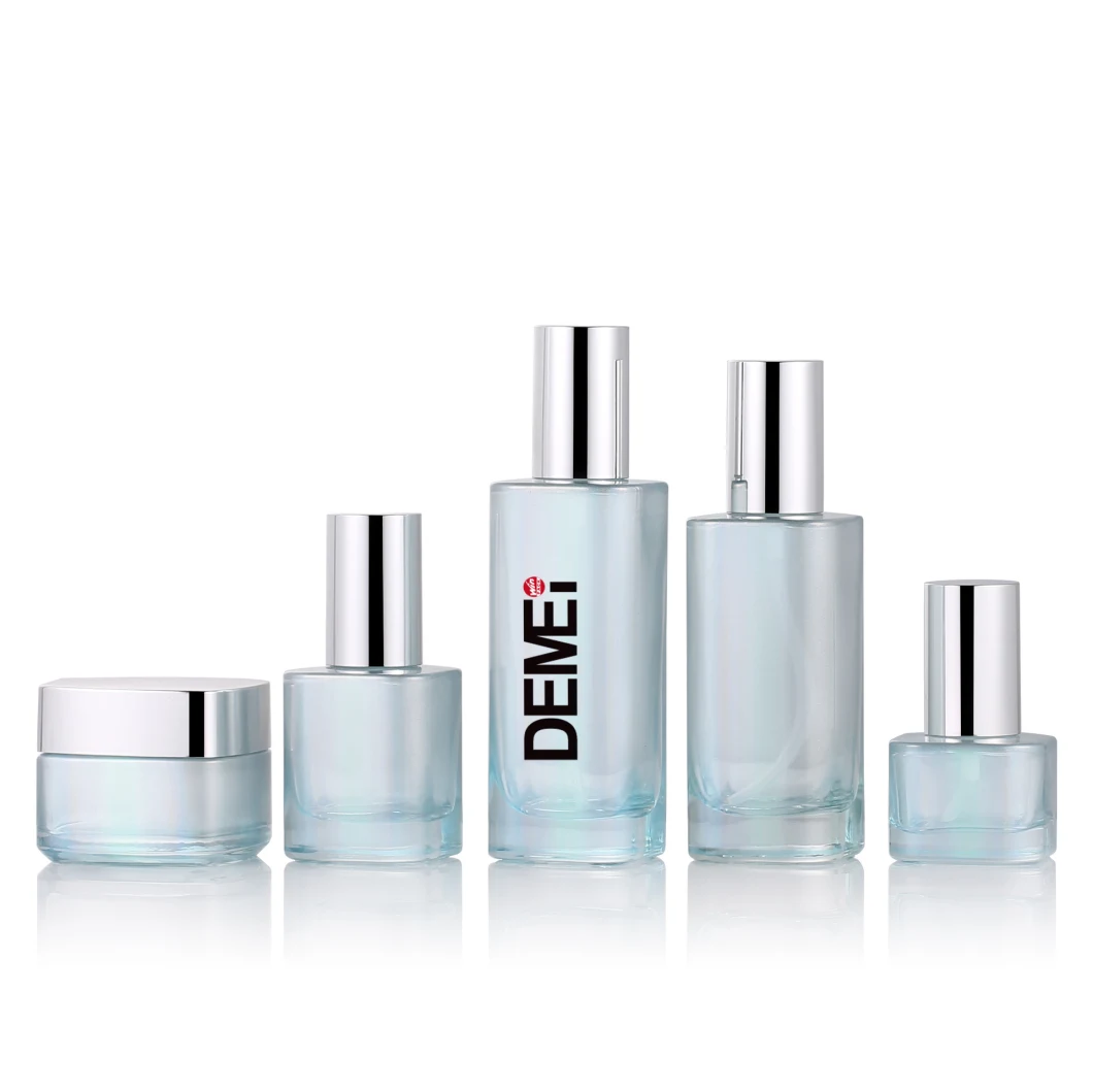80ml 120ml 30g 50g Square Shape Custom Gradient Dark Blue Color Glass Lotion Bottle Cosmetic Packaging for Skincare