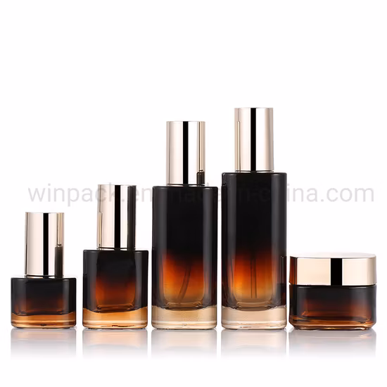 80ml 120ml 30g 50g Square Shape Custom Gradient Dark Blue Color Glass Lotion Bottle and Glass Jar Cosmetic Packaging for Skincare