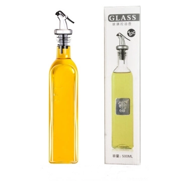 Glass Oil and Vinegar Cruet 16 Oz, Olive Oil Dispenser with Stainless Steel Spout