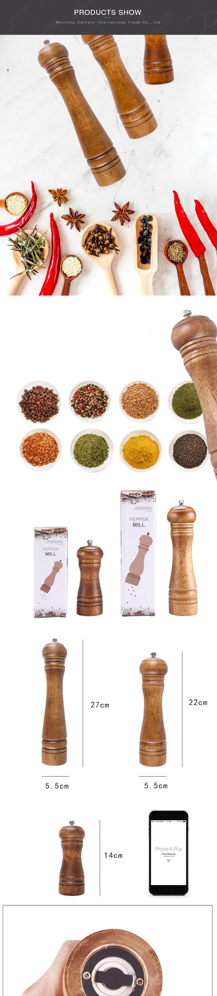 Manual Wood Cumin Herb Spice Salt and Pepper Grinder Set