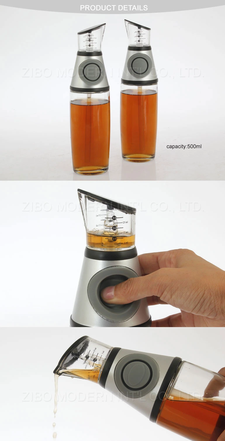 Healthy Cooking Oil Vinegar Press &amp; Measuring Cup Kitchen Glass Bottle Dispenser
