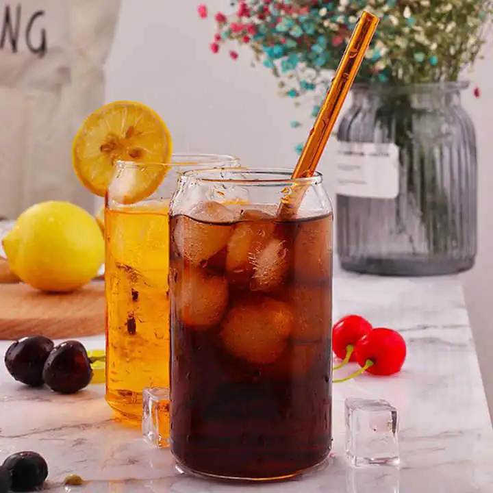 Clear Beer Glass 16oz 480ml Custom Logo Sublimation Shaped Coffee Soda Glass Juice Cup with Straw