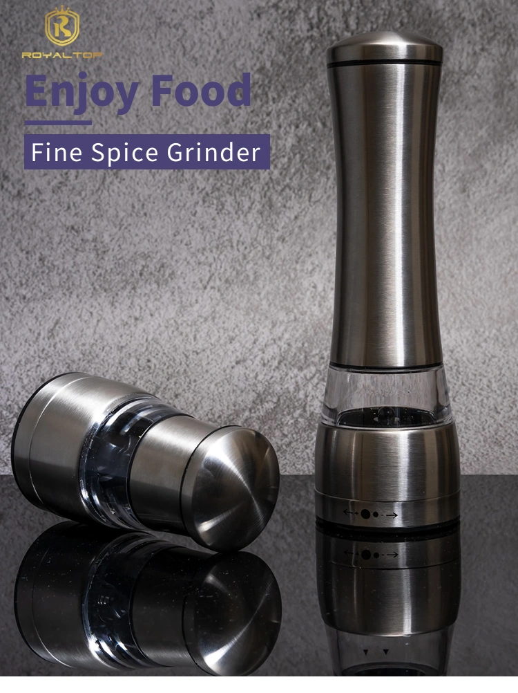 Premium Adjustable Ceramic Rotor Brushed Stainless Steel Spice Manual Mill Tall and Short Salt and Pepper Grinder Set