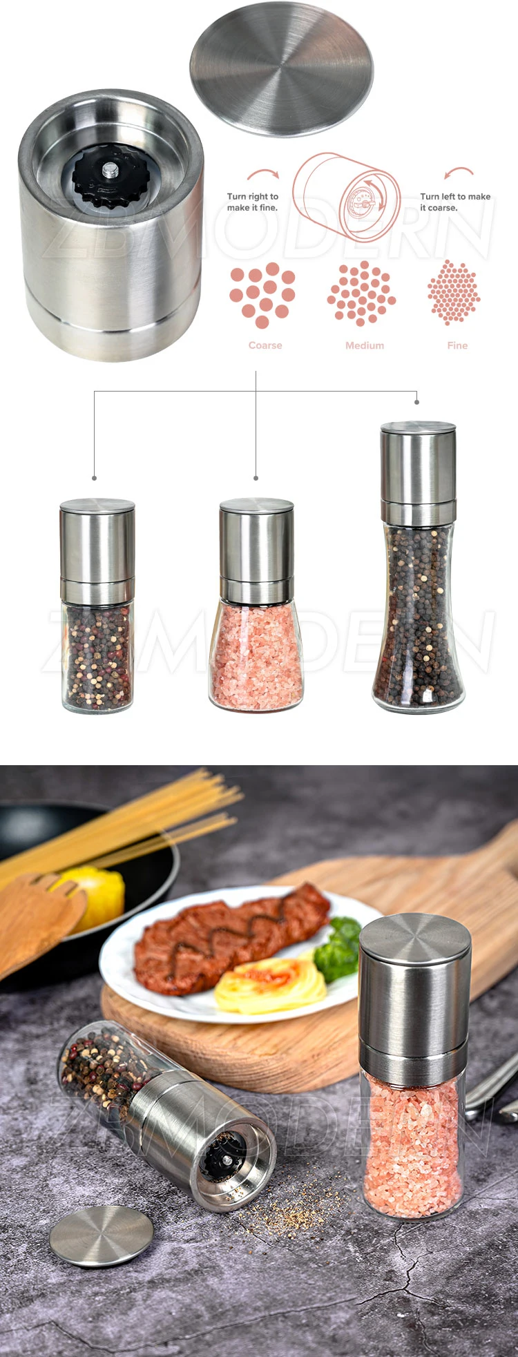 Wholesale Best Seller Manual Pepper Grinder and Salt Premium Glass Body with Adjustable Stainless Steel Ceramic Spice Grinder