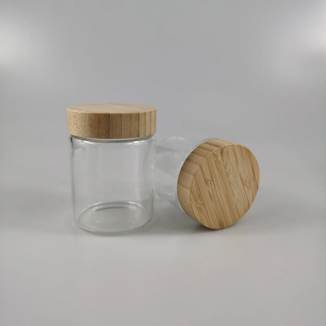 Wholesale Glassware Square Glass Food Spice Storage Jar Containers with Airtight Bamboo Lid
