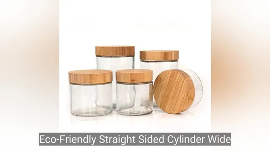 Eco-Friendly Straight Sided Cylinder Wide Mouth 200ml 300ml 750ml Spice Glass Honey Storage Jar Container with Wooden Bamboo Lid