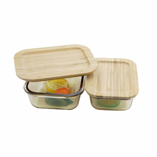 Round and Rectangle Glass Food Storage Containers - Glass Storage Containers with Sealed Bamboo Lids Glass Cupcake Carriers